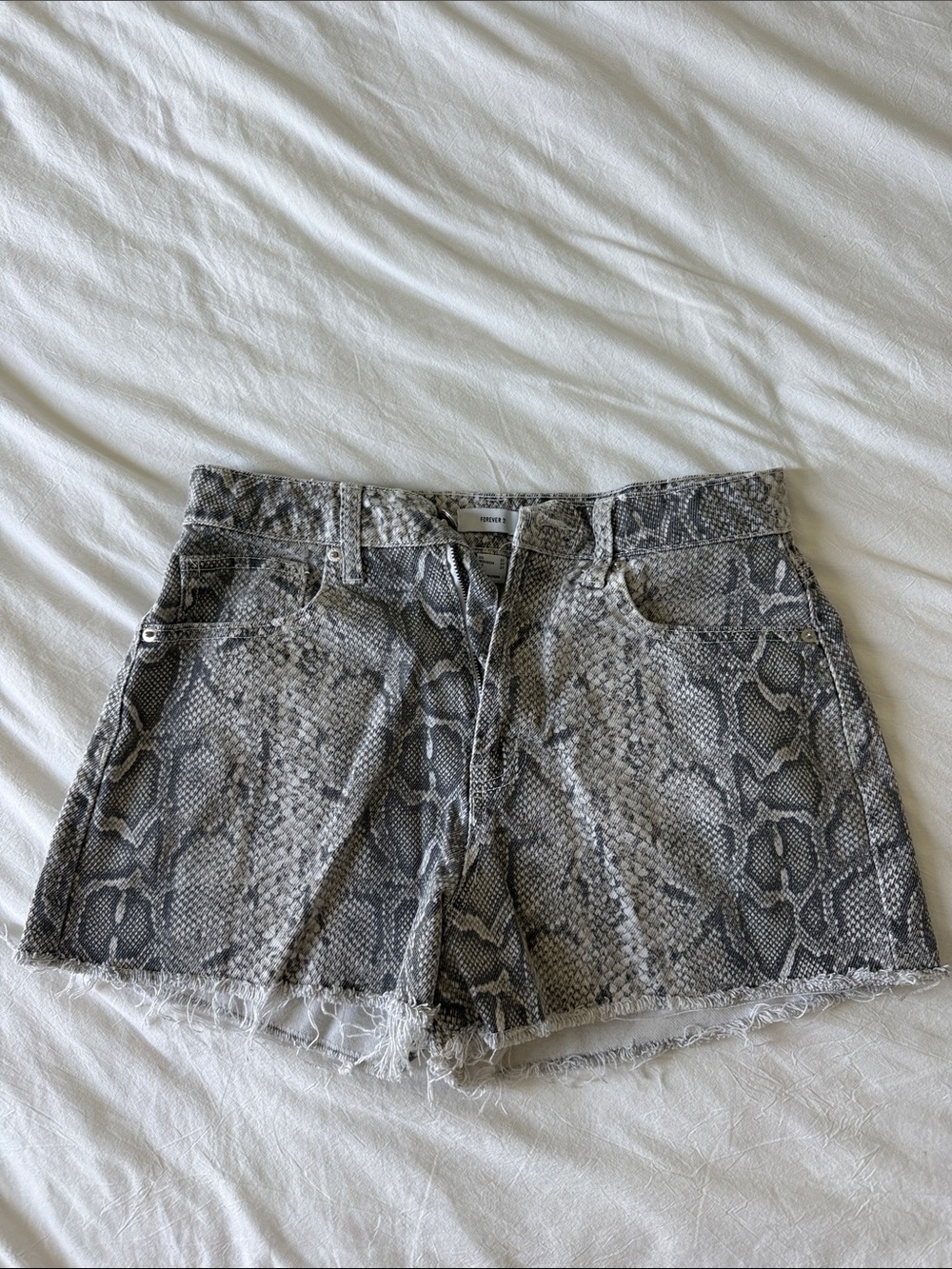 Forever 21 Gray Snake Print Denim Shorts